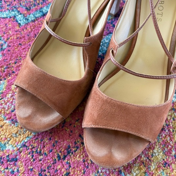 Talbots | Women’s rust brown suede leather peep toe ankle tie Hilary heels, sz 9 - Picture 4 of 14